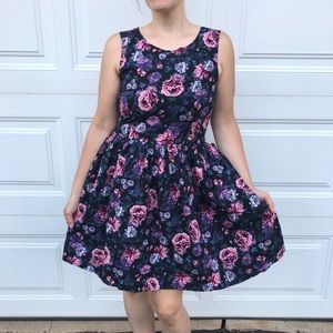 H&M Pink Roses Garden Party floral dress black